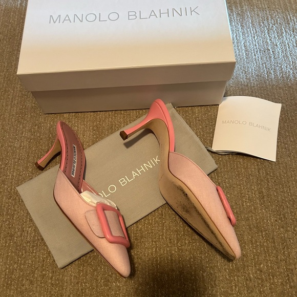 Manolo Blahnik Maysale 70 linen mules light pink size 37 - Picture 4 of 8